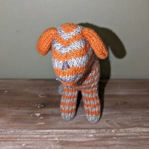 Knit BLA BLA KIDS PUPPY DOG RATTLE Plush Orange Gray Striped